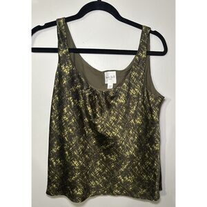 Kate‎ Hill Silk Sleeveless Tank Blouse Size  12Petite Green Black Gold
